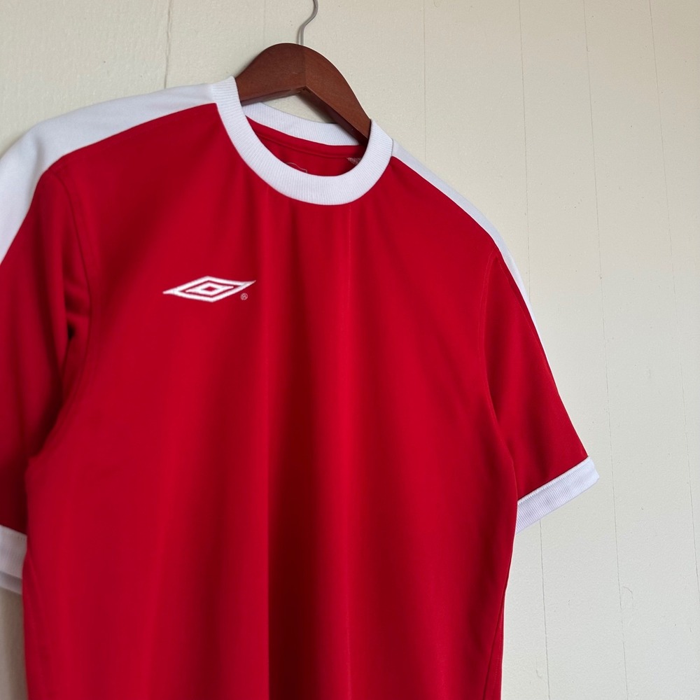Vintage 90s Umbro Soccer Jersey Size M Red White Striped Ringer